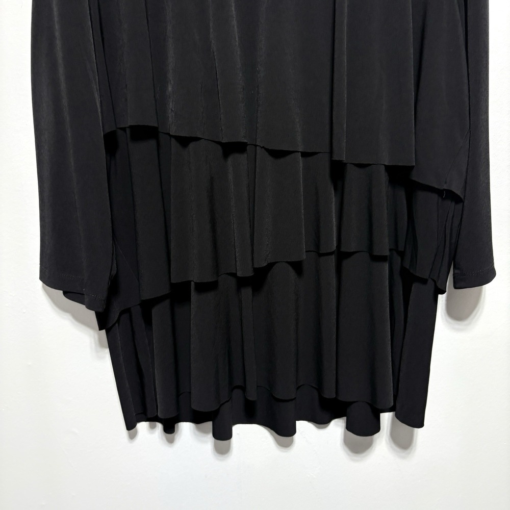 Susan Graver Tunic 1X Black Tiered 3/4 Sleeve Liquid Knit Stretch Blouse - Picture 4 of 8